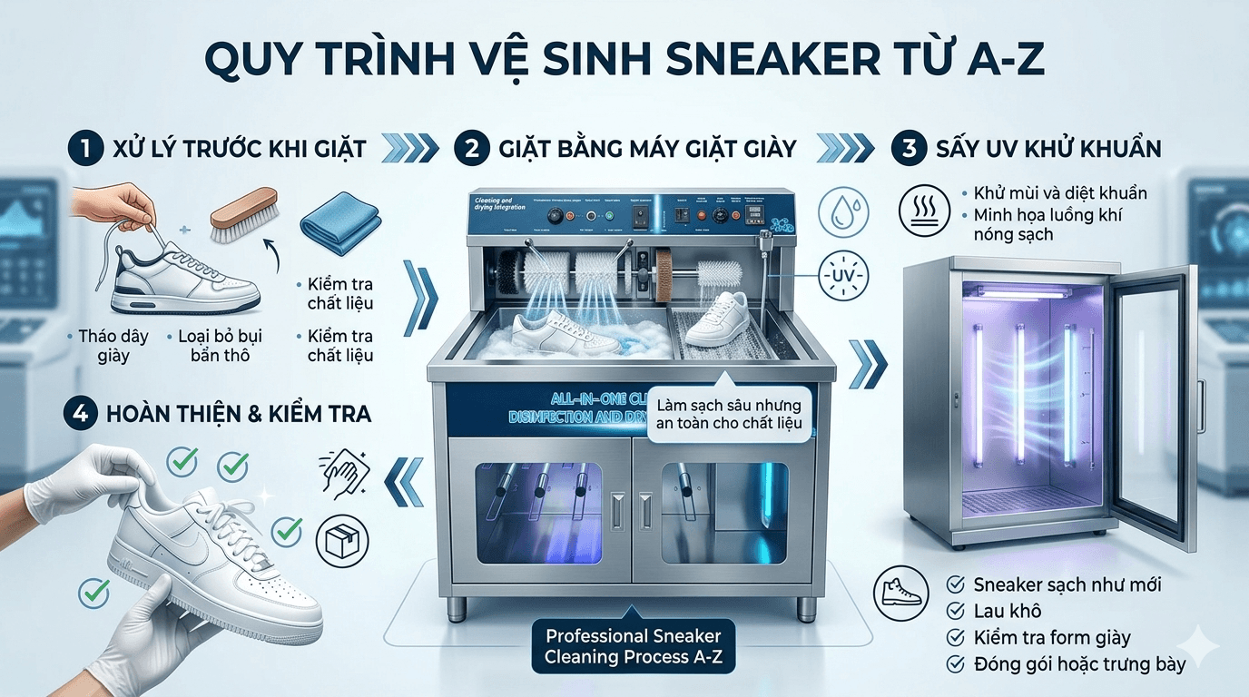 Quy Trinh Ve Sinh Sneaker Bang May