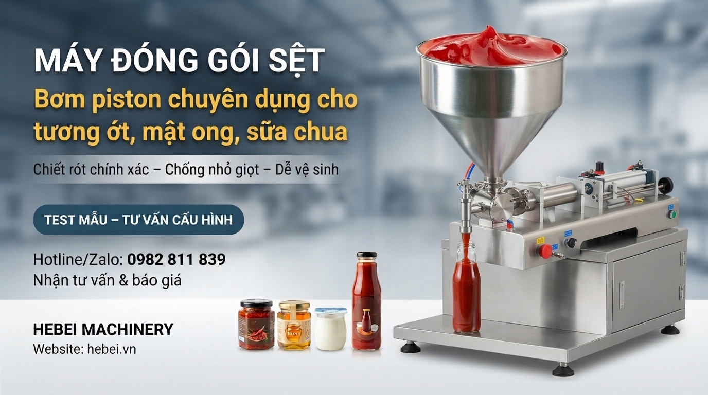 M&aacute;y đ&oacute;ng g&oacute;i sệt: Bơm piston chuy&ecirc;n dụng cho tương ớt, mật ong, sữa chua