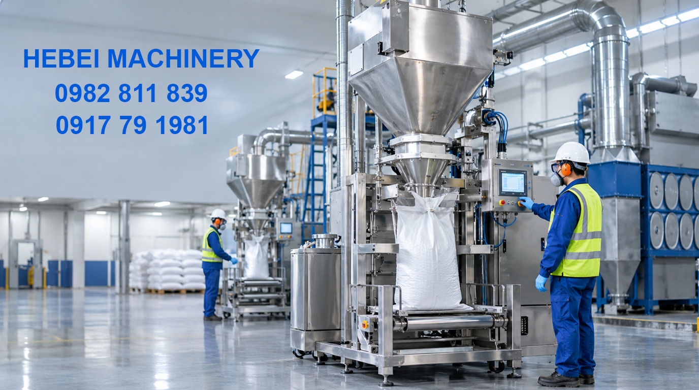 Máy đóng gói hóa chất và phân bón: An toàn, chống ăn mòn, đóng bao 25kg–50kg