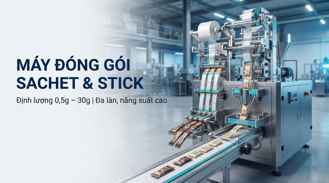 M&aacute;y đ&oacute;ng g&oacute;i g&oacute;i nhỏ Sachet v&agrave; Stick &ndash; C&ocirc;ng nghệ đ&oacute;ng g&oacute;i 0,5g&ndash;30g năng suất cao
